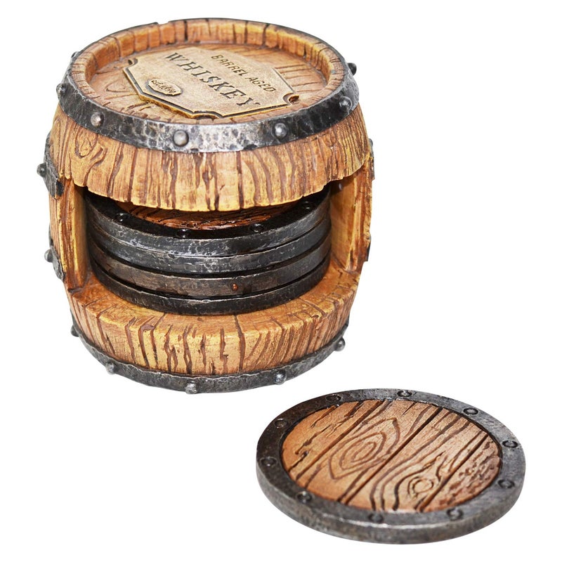 Pine Ridge Whiskey Bourbon Barrel Coaster Set - 5 Rustic Pieces for Bar Decorations for Home, Coasters for Men, Ideal Bar Coasters for Whiskey and Bourbon Drinkers, Man Cave Essentials - Image 3